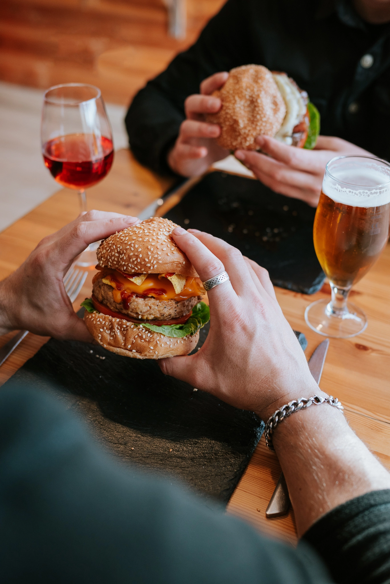 Burgers on a table